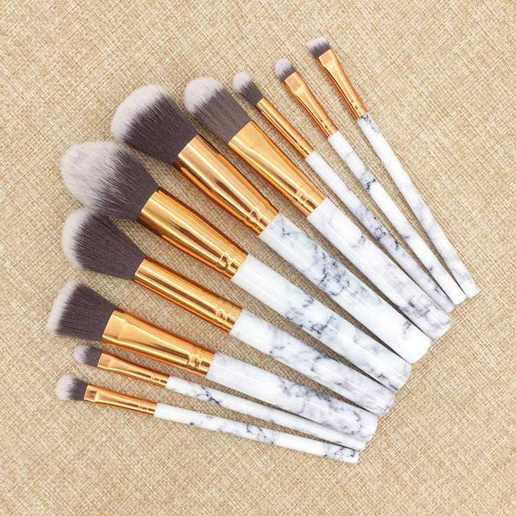 10-Piece Marble Makeup Brushes Set: Professional Synthetic Brushes