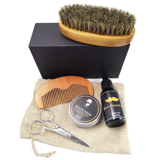 Beard Care Set Wax, Oil, Comb, Brush, Scissors