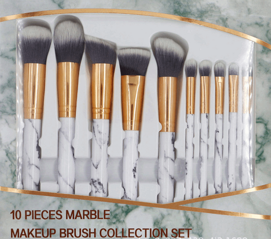 10-Piece Marble Makeup Brushes Set: Professional Synthetic Brushes