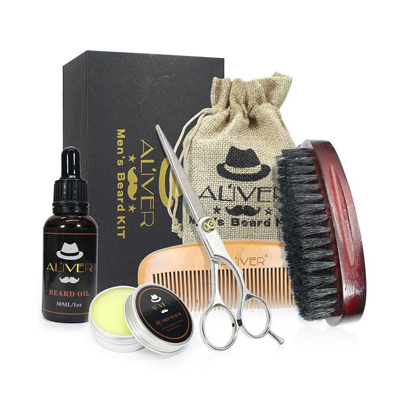 Five-Piece Beard Care Set: Cream, Oil, Comb, Brush, Scissors