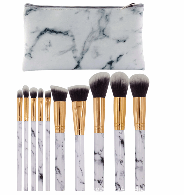 10-Piece Marble Makeup Brushes Set: Professional Synthetic Brushes