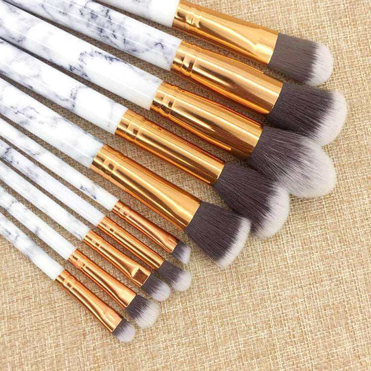 10-Piece Marble Makeup Brushes Set: Professional Synthetic Brushes