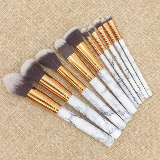 10-Piece Marble Makeup Brushes Set: Professional Synthetic Brushes