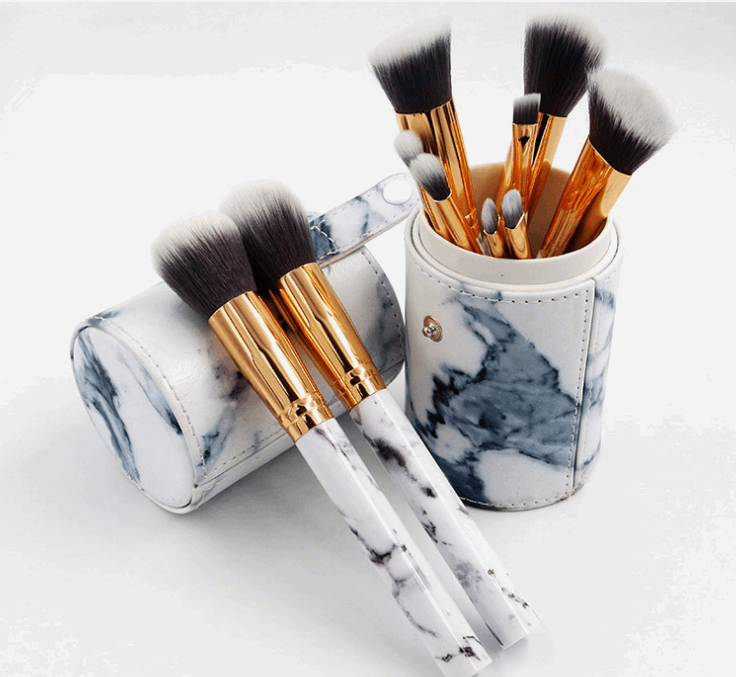 10-Piece Marble Makeup Brushes Set: Professional Synthetic Brushes