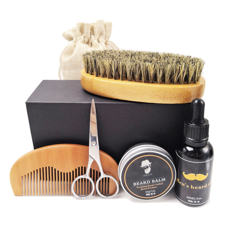 Beard Care Set Wax, Oil, Comb, Brush, Scissors