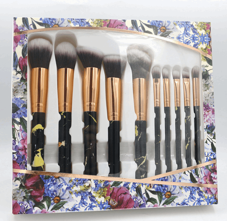 10-Piece Marble Makeup Brushes Set: Professional Synthetic Brushes